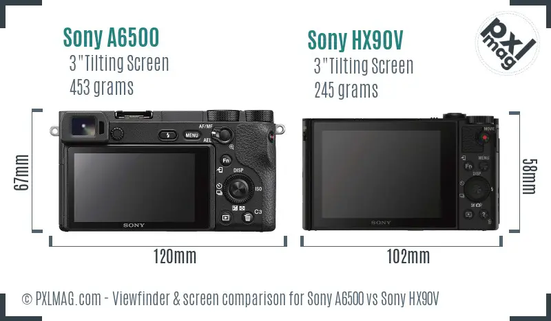 Sony A6500 vs Sony HX90V Screen and Viewfinder comparison
