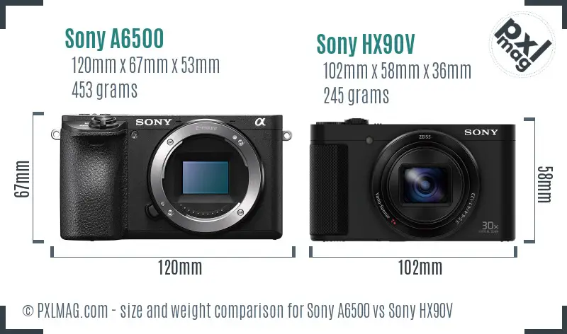 Sony A6500 vs Sony HX90V size comparison