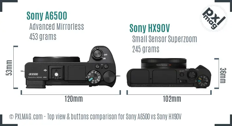 Sony A6500 vs Sony HX90V top view buttons comparison