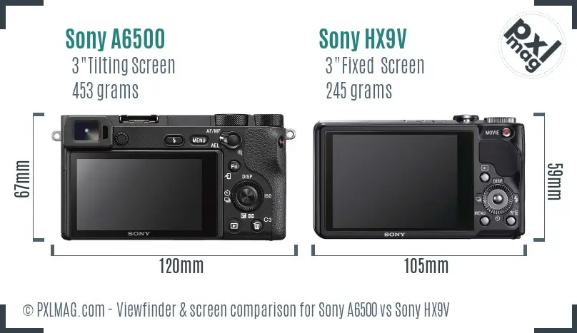 Sony A6500 vs Sony HX9V Screen and Viewfinder comparison