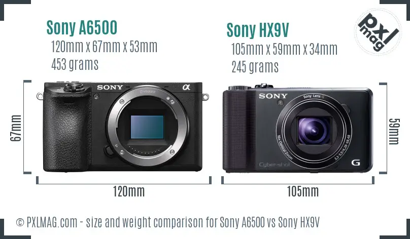 Sony A6500 vs Sony HX9V size comparison