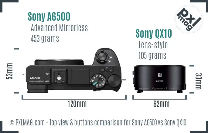 Sony A6500 vs Sony QX10 top view buttons comparison