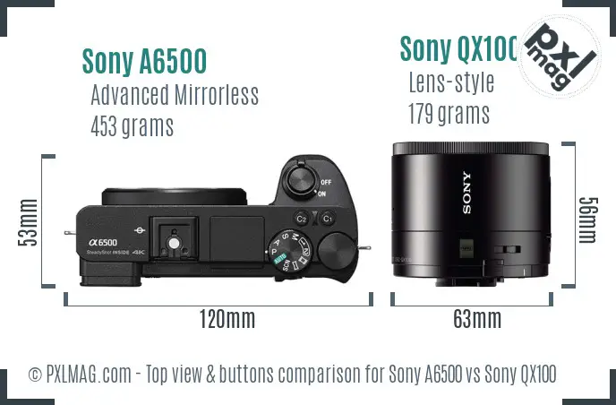 Sony A6500 vs Sony QX100 top view buttons comparison
