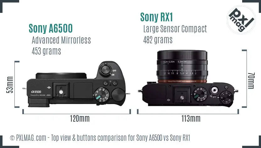 Sony A6500 vs Sony RX1 top view buttons comparison