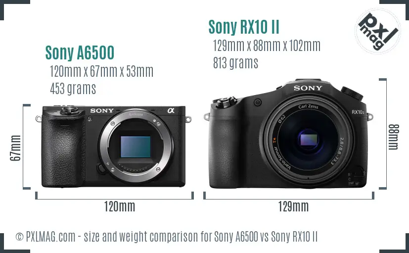 Sony A6500 vs Sony RX10 II size comparison