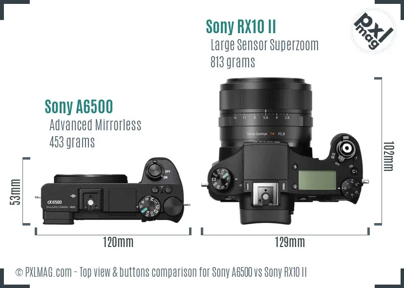 Sony A6500 vs Sony RX10 II top view buttons comparison