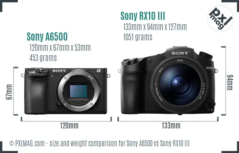 Sony A6500 vs Sony RX10 III size comparison