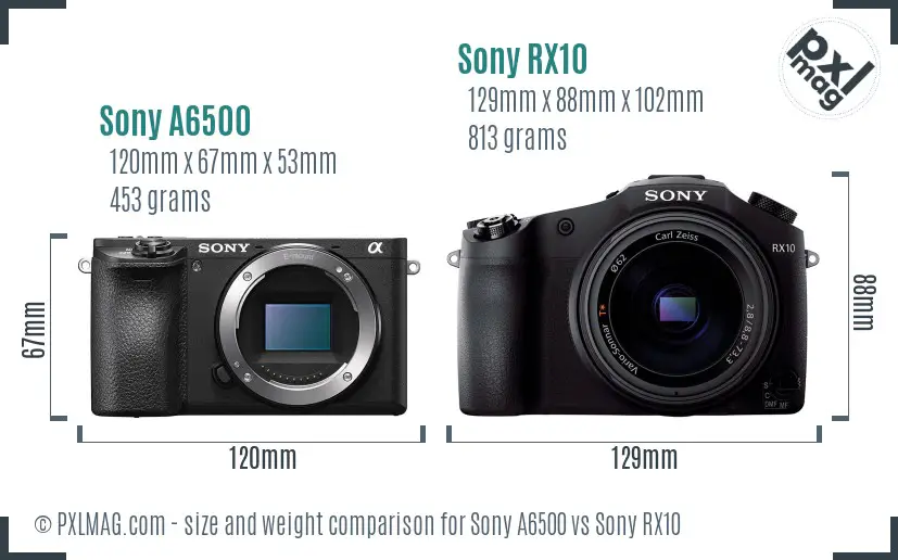 Sony A6500 vs Sony RX10 size comparison