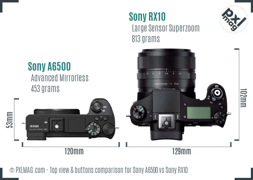 Sony A6500 vs Sony RX10 top view buttons comparison