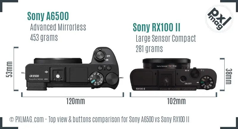 Sony A6500 vs Sony RX100 II top view buttons comparison