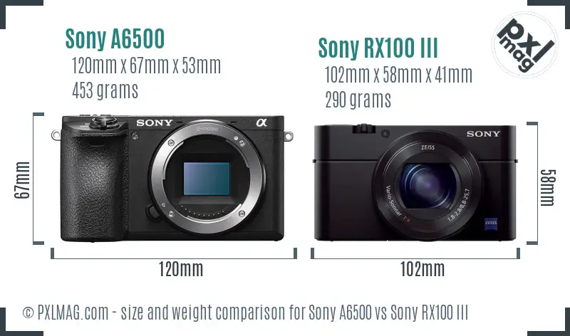 Sony A6500 vs Sony RX100 III size comparison