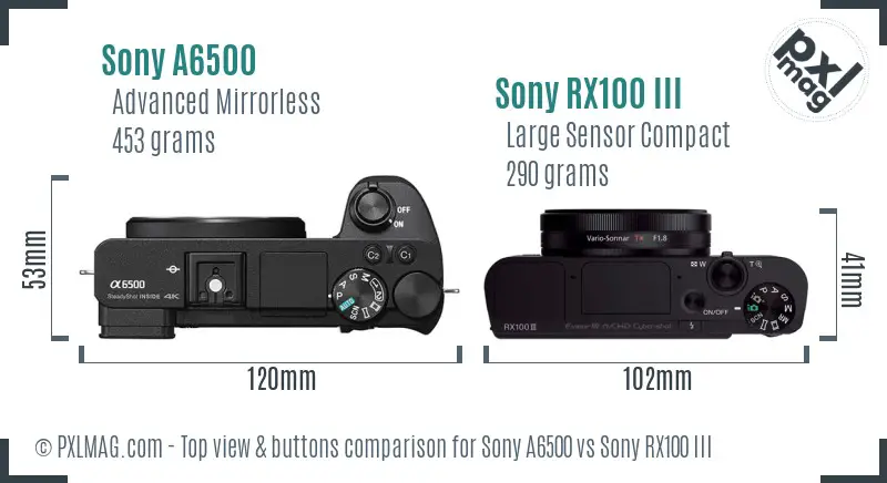 Sony A6500 vs Sony RX100 III top view buttons comparison