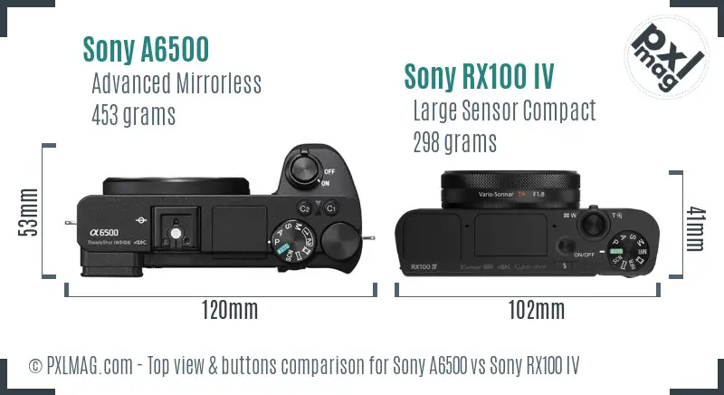 Sony A6500 vs Sony RX100 IV top view buttons comparison