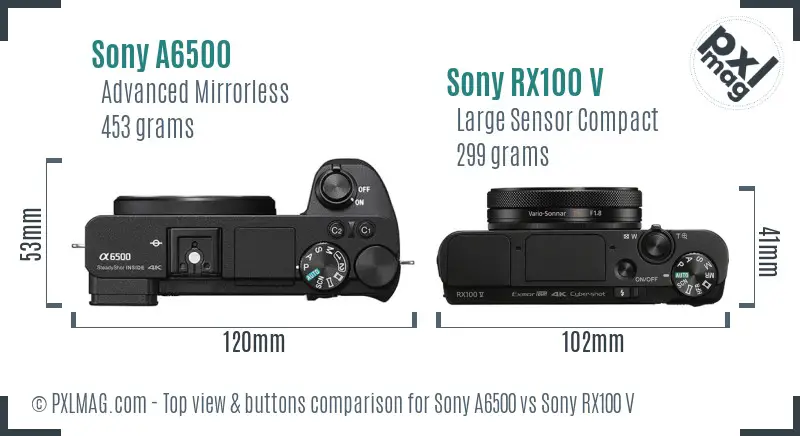 Sony A6500 vs Sony RX100 V top view buttons comparison