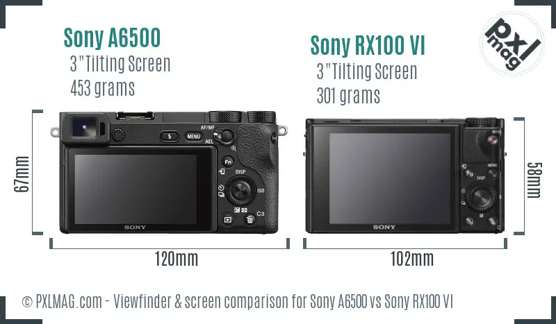 Sony A6500 vs Sony RX100 VI Screen and Viewfinder comparison