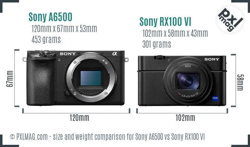 Sony A6500 vs Sony RX100 VI size comparison