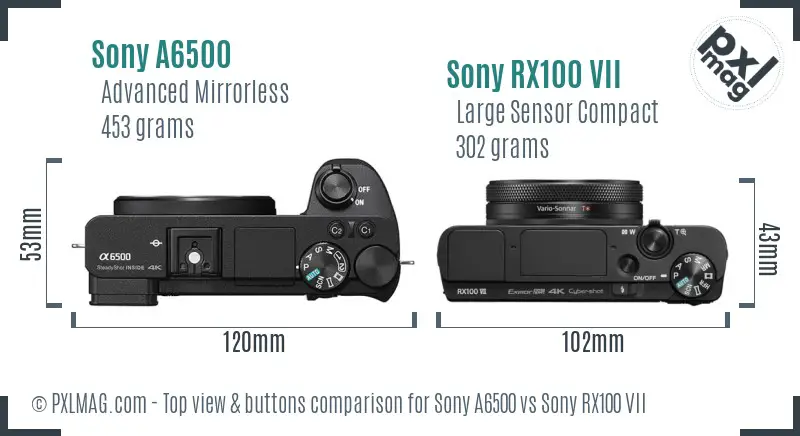 Sony A6500 vs Sony RX100 VII top view buttons comparison