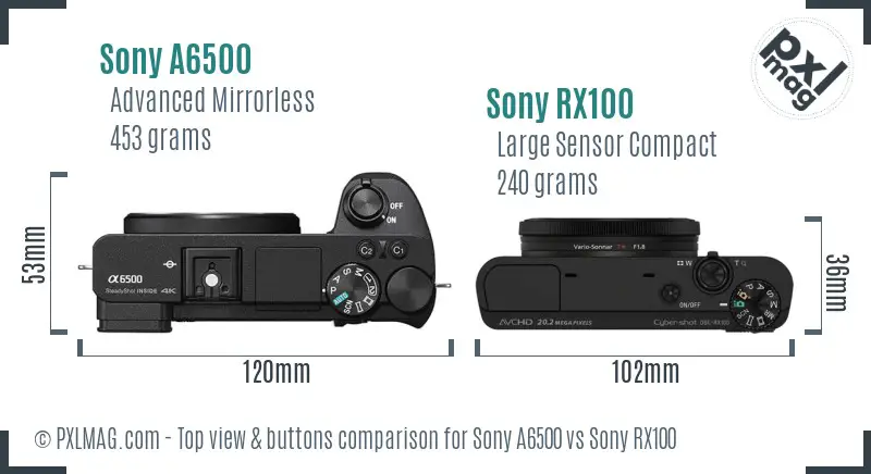 Sony A6500 vs Sony RX100 top view buttons comparison