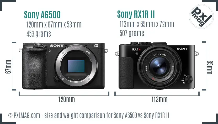 Sony A6500 vs Sony RX1R II size comparison