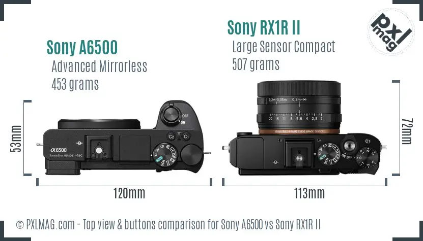 Sony A6500 vs Sony RX1R II top view buttons comparison