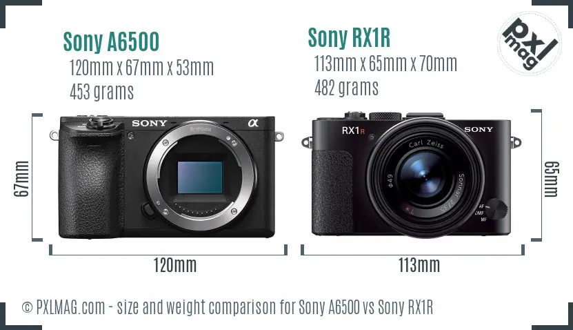 Sony A6500 vs Sony RX1R size comparison
