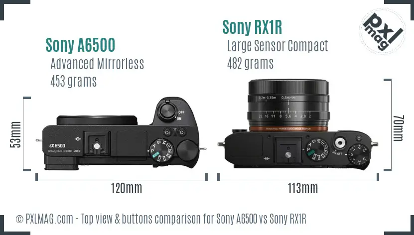 Sony A6500 vs Sony RX1R top view buttons comparison