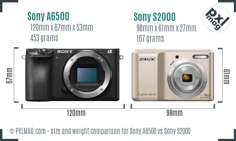 Sony A6500 vs Sony S2000 size comparison