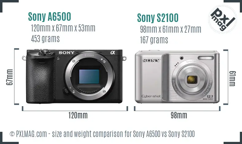 Sony A6500 vs Sony S2100 size comparison