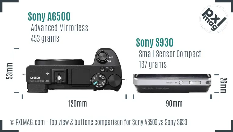 Sony A6500 vs Sony S930 top view buttons comparison