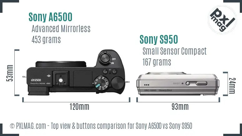 Sony A6500 vs Sony S950 top view buttons comparison