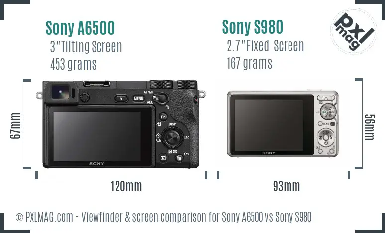 Sony A6500 vs Sony S980 Screen and Viewfinder comparison