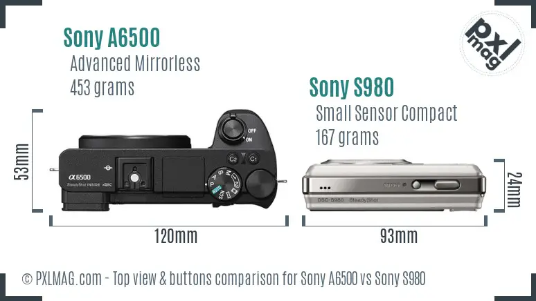 Sony A6500 vs Sony S980 top view buttons comparison