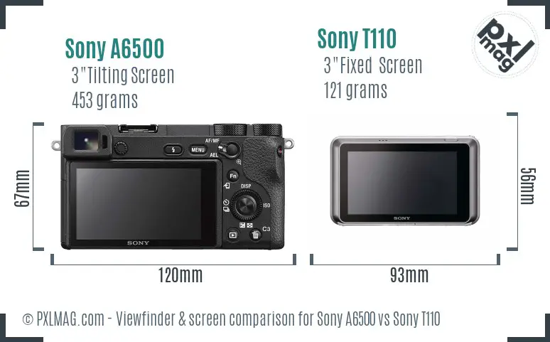 Sony A6500 vs Sony T110 Screen and Viewfinder comparison