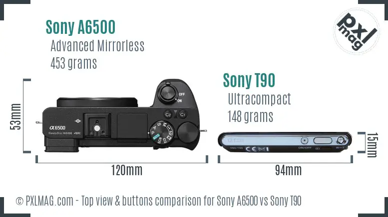 Sony A6500 vs Sony T90 top view buttons comparison