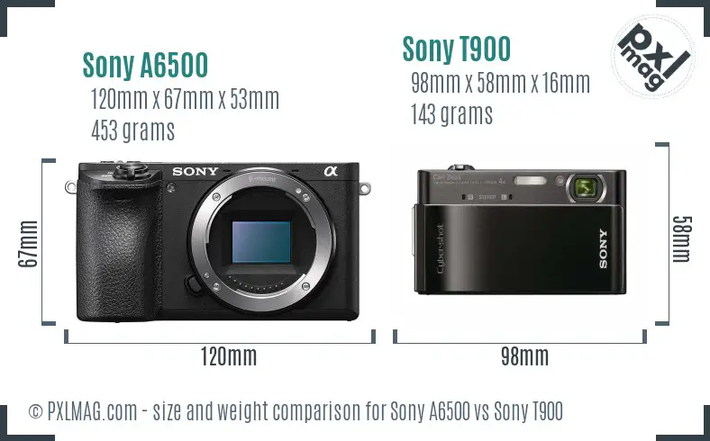 Sony A6500 vs Sony T900 size comparison