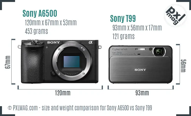 Sony A6500 vs Sony T99 size comparison