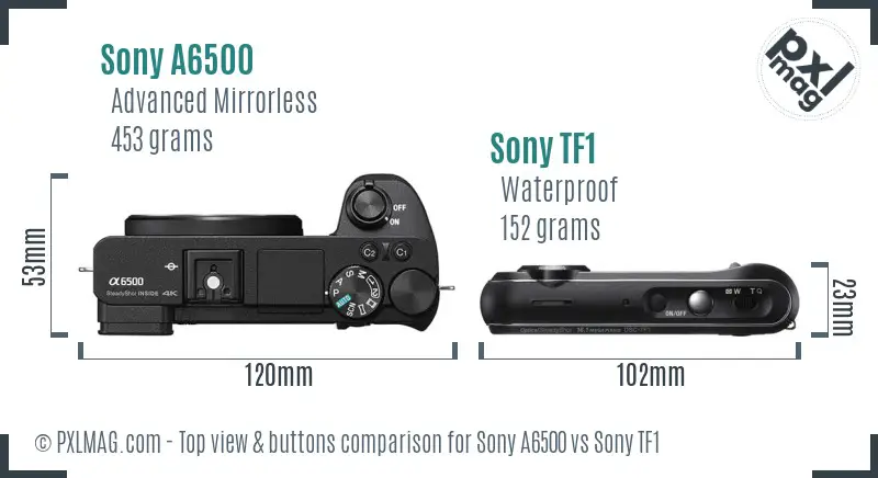 Sony A6500 vs Sony TF1 top view buttons comparison