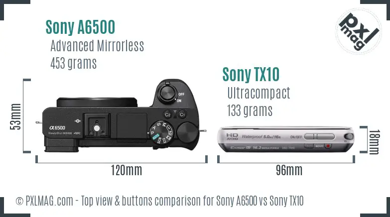 Sony A6500 vs Sony TX10 top view buttons comparison