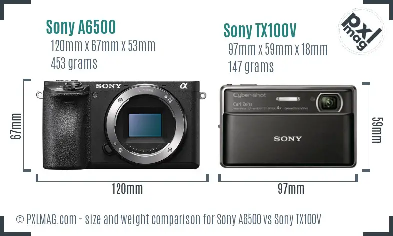 Sony A6500 vs Sony TX100V size comparison