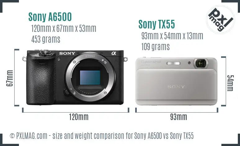 Sony A6500 vs Sony TX55 size comparison