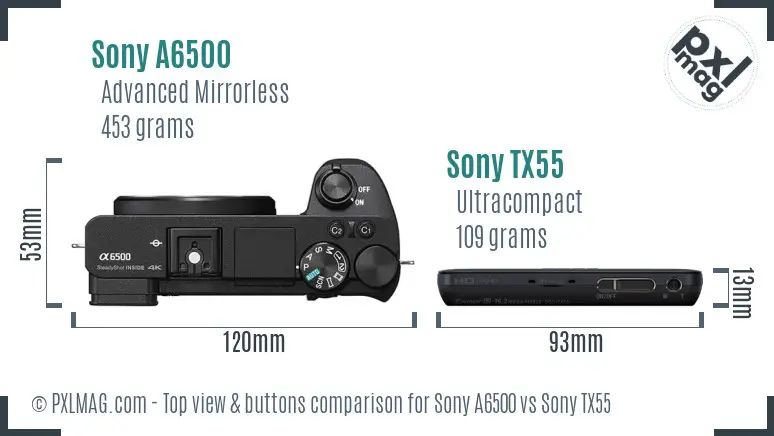 Sony A6500 vs Sony TX55 top view buttons comparison