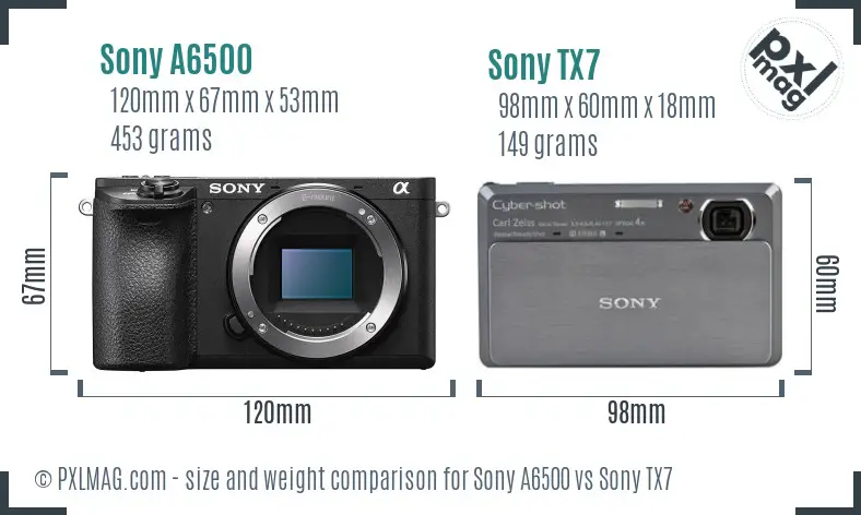 Sony A6500 vs Sony TX7 size comparison