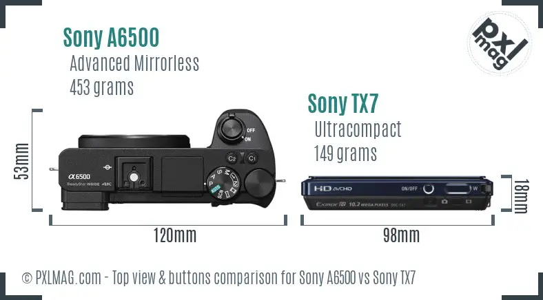 Sony A6500 vs Sony TX7 top view buttons comparison