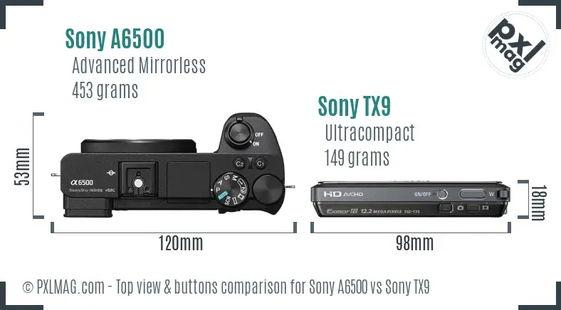 Sony A6500 vs Sony TX9 top view buttons comparison