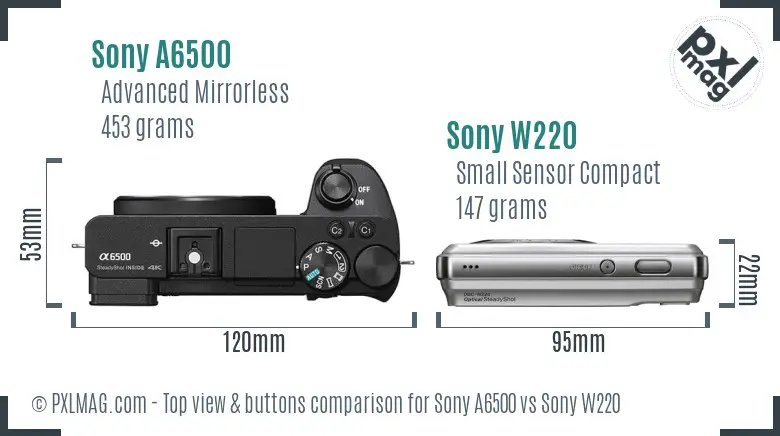 Sony A6500 vs Sony W220 top view buttons comparison