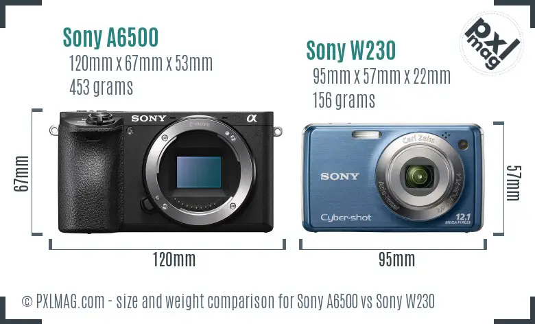 Sony A6500 vs Sony W230 size comparison