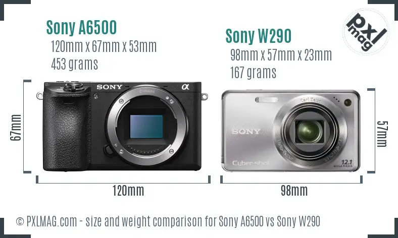 Sony A6500 vs Sony W290 size comparison