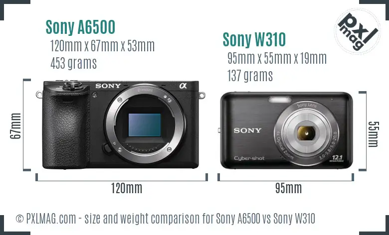 Sony A6500 vs Sony W310 size comparison
