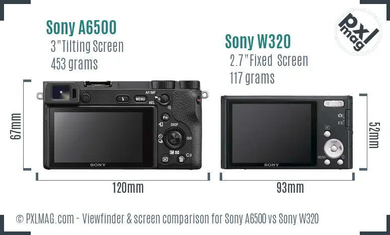 Sony A6500 vs Sony W320 Screen and Viewfinder comparison