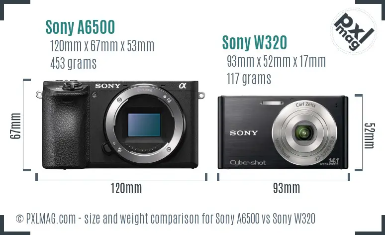 Sony A6500 vs Sony W320 size comparison